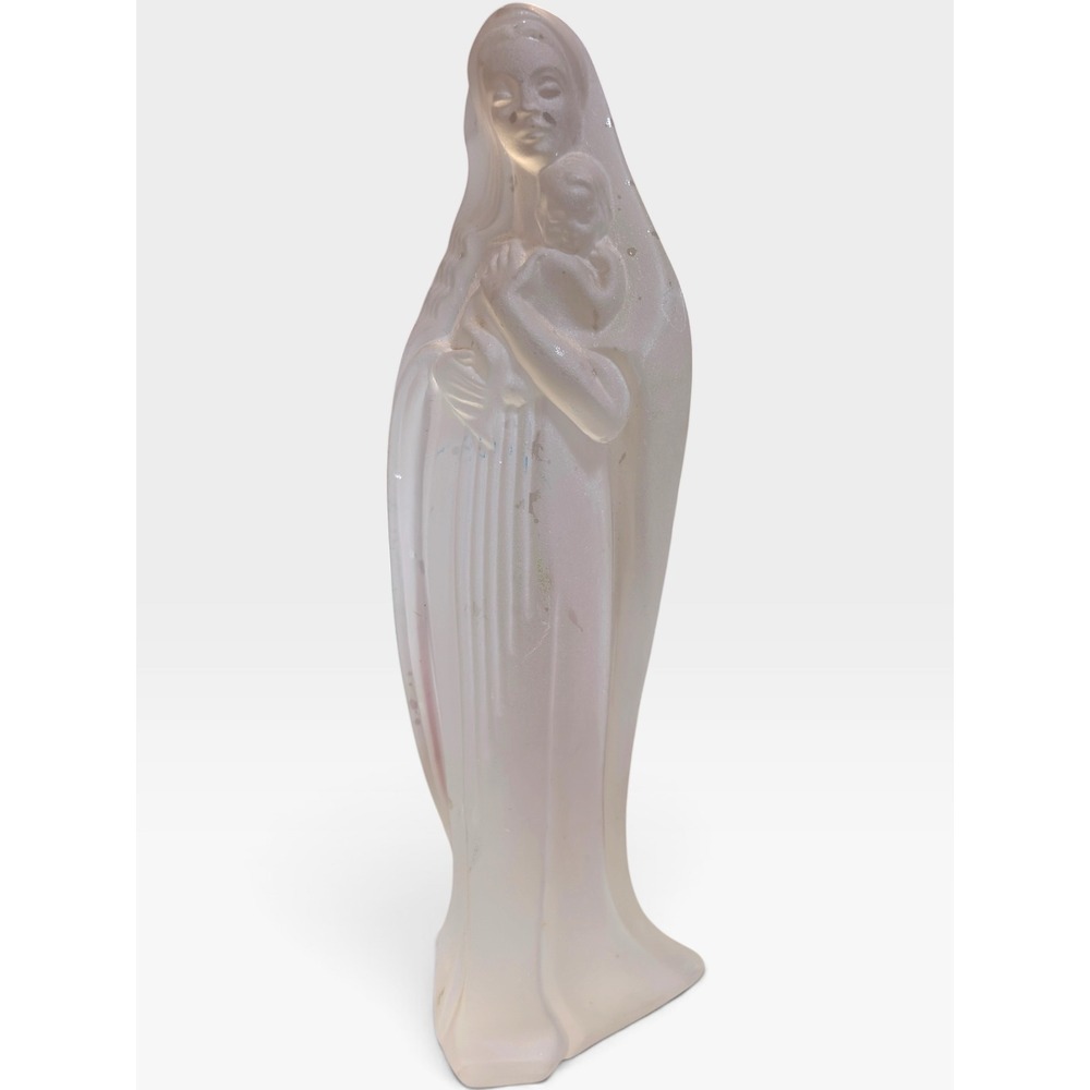 Cristal d'Arques France Frosted Lead Crystal Madonna and Child Figurine 7.75in